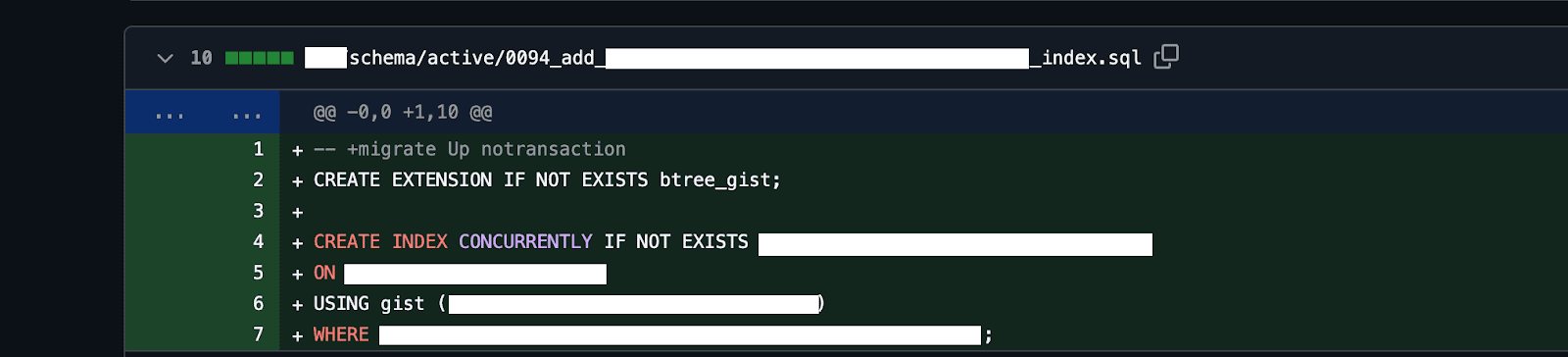 Example schema migration diff