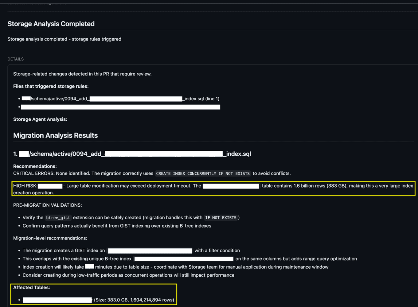 LLM-driven schema migration analysis callout